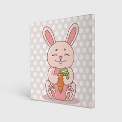 Холст квадратный Милый зайчик с морковкой, цвет: 3D-принт