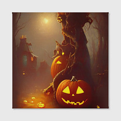 Холст квадратный Жуткое дерево и улыбающаяся тыква на Хэллоуин, цвет: 3D-принт — фото 2