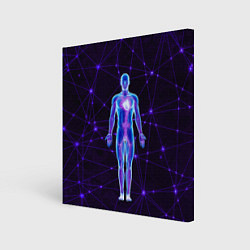 Холст квадратный Неоновый человек в нейросети, цвет: 3D-принт