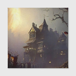 Холст квадратный Хэллоуин, дом с привидениями и полная луна, цвет: 3D-принт — фото 2