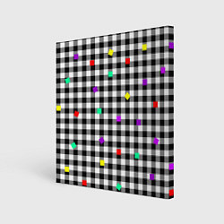 Картина квадратная Черно-белая клетка с цветными квадратами