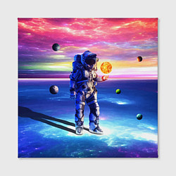 Холст квадратный Космонавт среди планет в виртуальной вселенной, цвет: 3D-принт — фото 2