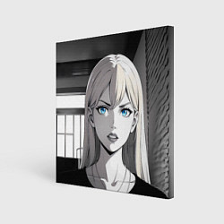 Холст квадратный Нейросеть - аниме блондинка, цвет: 3D-принт