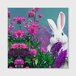 Холст квадратный Голубоглазый кролик в цветах, цвет: 3D-принт — фото 2