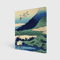 Холст квадратный Журавли - японский художник Хокусай Фудзи, цвет: 3D-принт