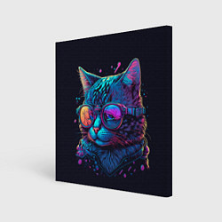 Холст квадратный Кот неоновый, цвет: 3D-принт