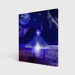 Холст квадратный Синяя магическая пирамида, горы и космос, цвет: 3D-принт