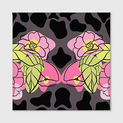 Холст квадратный Леопардовый принт и цветы, цвет: 3D-принт — фото 2