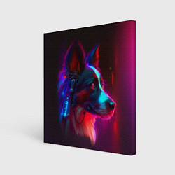 Холст квадратный Кибер-собака неон, цвет: 3D-принт