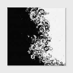 Холст квадратный Черно-белые цветы и колибри, цвет: 3D-принт — фото 2