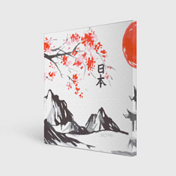Холст квадратный Цветущая сакура и солнце - Япония, цвет: 3D-принт