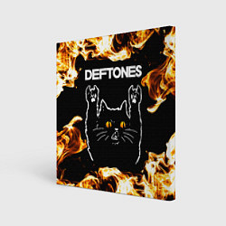 Холст квадратный Deftones рок кот и огонь, цвет: 3D-принт
