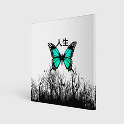 Холст квадратный С бабочкой на фоне японского иероглифа, цвет: 3D-принт