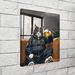 Холст квадратный Толстый кот со стаканом пива, цвет: 3D-принт — фото 2