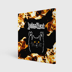 Холст квадратный Judas Priest рок кот и огонь, цвет: 3D-принт