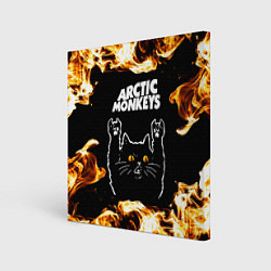 Холст квадратный Arctic Monkeys рок кот и огонь, цвет: 3D-принт