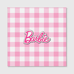 Холст квадратный Барби лого розовая клетка, цвет: 3D-принт — фото 2