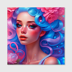 Холст квадратный Портрет милой девушки в цветах от нейросети, цвет: 3D-принт — фото 2