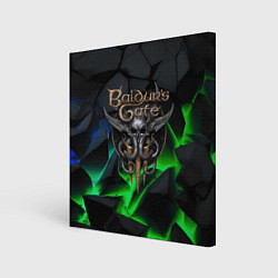 Холст квадратный Baldurs Gate 3 black blue neon, цвет: 3D-принт