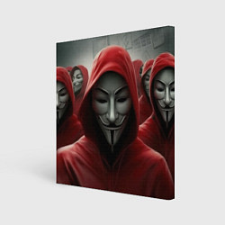 Картина квадратная Анонимусы в красных капюшонах