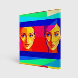 Холст квадратный Две голубоглазые девушки в прямоугольной рамке, цвет: 3D-принт