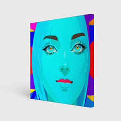 Холст квадратный Девушка с циановым лицом и жёлтыми зрачками, цвет: 3D-принт
