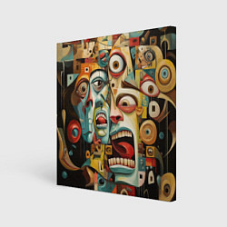 Холст квадратный Живопись с лицами в стиле Пабло Пикассо, цвет: 3D-принт