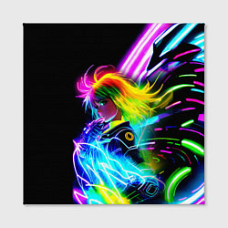 Холст квадратный Огненная девчонка - киберпанк - неоновое свечение, цвет: 3D-принт — фото 2