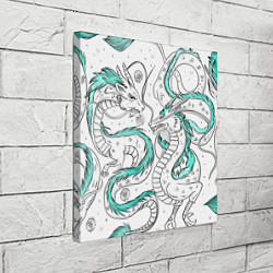 Холст квадратный Дракон Хаку в стиле тату: белый и бирюзовый паттер, цвет: 3D-принт — фото 2