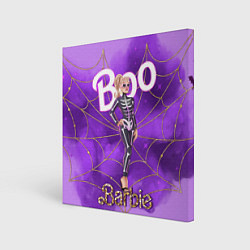 Холст квадратный Барби в костюме скелета: паутина и фиолетовый дым, цвет: 3D-принт