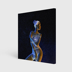 Холст квадратный Неоновая девушка-галактика и звезды, цвет: 3D-принт