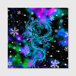 Холст квадратный Неоновый дракон в снежинках, цвет: 3D-принт — фото 2