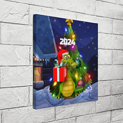 Холст квадратный Дракон с подарком у елки, цвет: 3D-принт — фото 2