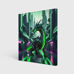 Холст квадратный Неоновый зеленый дракон, цвет: 3D-принт