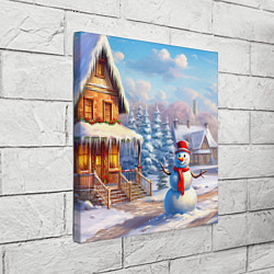 Холст квадратный Новогодняя деревня и снеговик, цвет: 3D-принт — фото 2