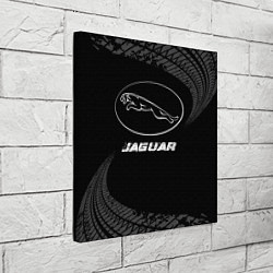 Холст квадратный Jaguar speed на темном фоне со следами шин, цвет: 3D-принт — фото 2