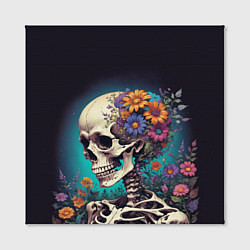 Холст квадратный Скелет с яркими цветами, цвет: 3D-принт — фото 2