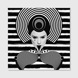 Холст квадратный Черно белый портрет девушки на полосатом, цвет: 3D-принт — фото 2