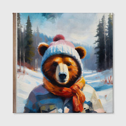 Холст квадратный Бурый медведь в зимней одежде, цвет: 3D-принт — фото 2