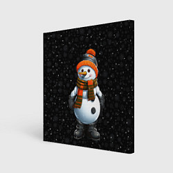 Холст квадратный Снеговик и снежинки, цвет: 3D-принт