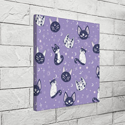 Холст квадратный Мистические кошечки - паттерн фиолетовый, цвет: 3D-принт — фото 2