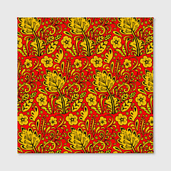 Холст квадратный Хохломская роспись золотистые цветы на красном фон, цвет: 3D-принт — фото 2