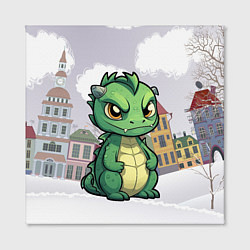 Холст квадратный Зеленый дракон на снежном фоне, цвет: 3D-принт — фото 2