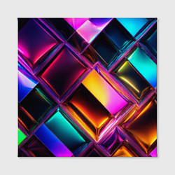 Холст квадратный Цветные стеклянные блоки - неоновый геометричный у, цвет: 3D-принт — фото 2