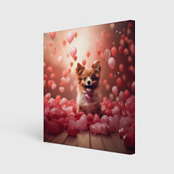 Холст квадратный Маленькая собачка в сердечках, цвет: 3D-принт