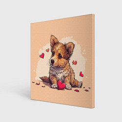 Холст квадратный Влюбленная собачка с сердечками, цвет: 3D-принт