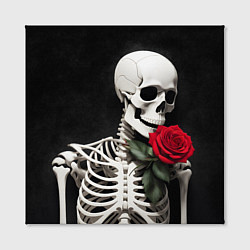 Холст квадратный Скелет с розой в области сердца, цвет: 3D-принт — фото 2