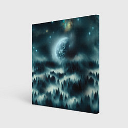 Холст квадратный Луна и туман в лесу, цвет: 3D-принт