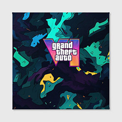 Холст квадратный GTA 6 logo яркий неоновый камуфляжный стиль, цвет: 3D-принт — фото 2