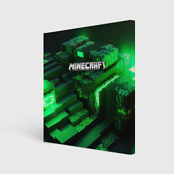 Холст квадратный Minecraft logo зеленые неоновые кубы, цвет: 3D-принт